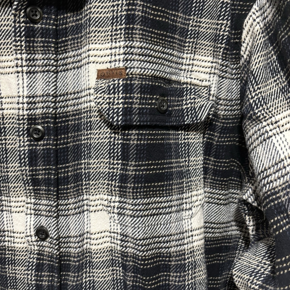 Orvis Blue Tan Plaid Flannel Long Sleeve Button Up Shirt Pockets Mens XXL - Picture 5 of 6